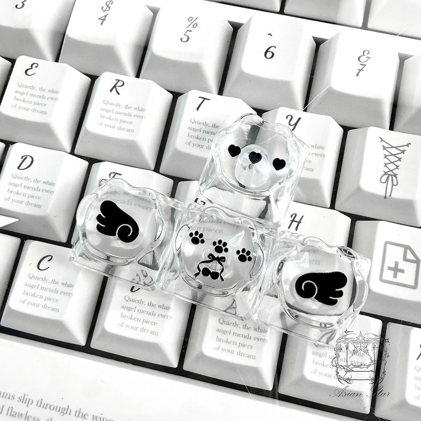 New Cute Cat Paws Music Note Keycap Set for Mechanical Keyboards Key Cap Keyboard Decoration Transparent Personalized Cross