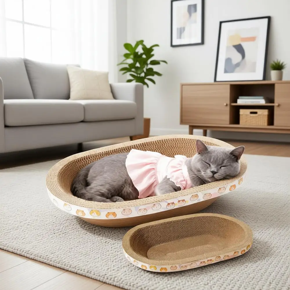 

5 Pack Large Cat Scratcher Cardboard, Oval Cat Scratcher Bed, Cat Scratch Pad Board Lounge Couch, Bowl Shaped Cat Scratching Pos