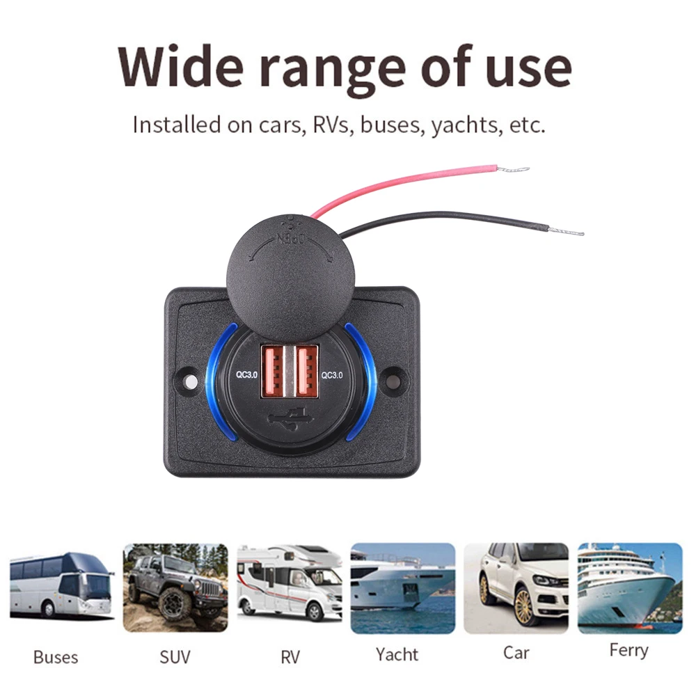 Dual USB Charger with Sliding Cap Waterproof 12V/24V Car Charging Power Adapter USB Charger for Car Motorcycle Boat Bus RV