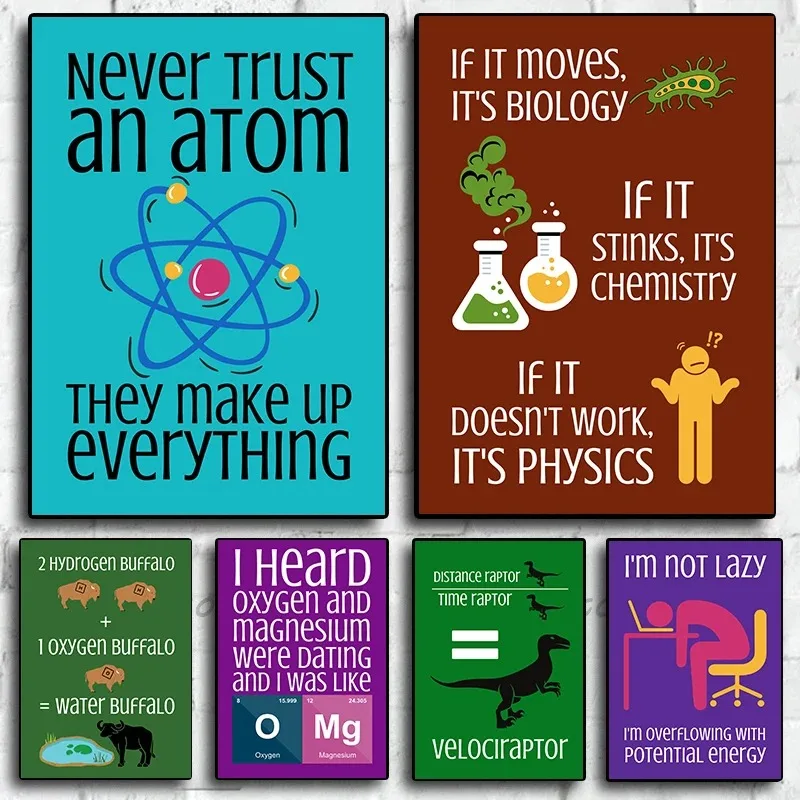 Middle School Chemistry Physics Puns Poster Canvas Painting Funny Science Wall Art Pictures Science Classroom Home Room Decor