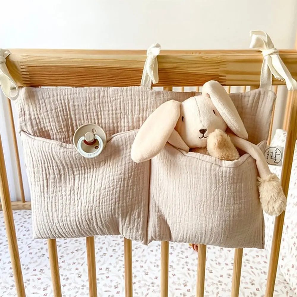 2 Pockets Crib Hanging Bag Multifunction Diaper Storage Bedside Organization Bag Convenient Infant Products Cot Bed Organizer