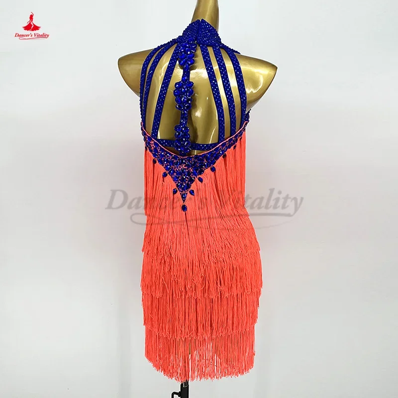 Latin Dance Profession Clothes for Women Latin Dancing Tassel Skirt Cusomzied Adult Children Rumba Chacha Dance Fringed Dresses