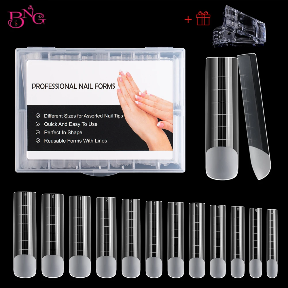 BNG 120Pcs Matte Dual Nail Forms for Gel Builder Professional Poly Extension Gel Top Forms Acrylic Nail Molds High Quality Mould