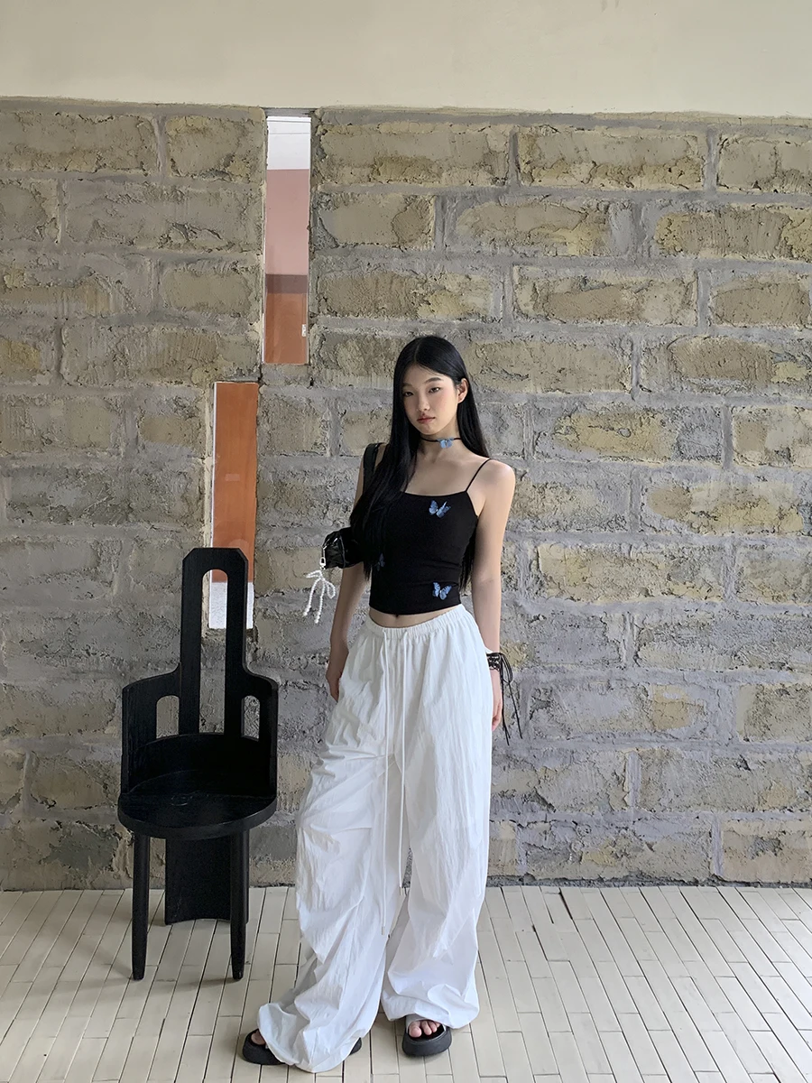 بنطلون نسائي أبيض واسع الساق بخصر مرتفع، سروال فضفاض غير رسمي للصيف، قصة مستقيمة وانسيابية، أسلوب G عصري للعمل #4