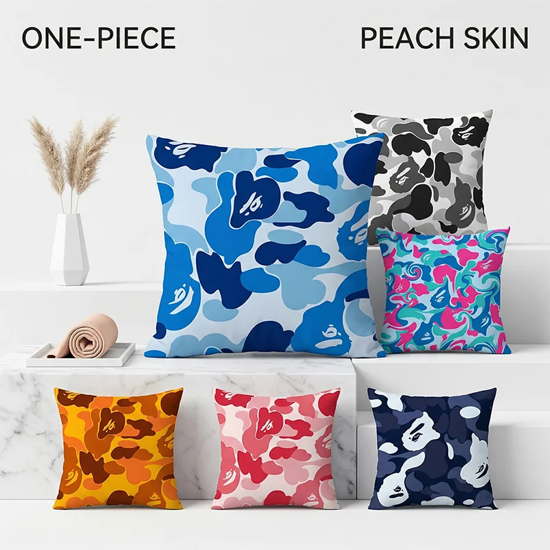 

Y2K Streetwear Colorful Pillow Cover Camouflage Cushion Cover Peach Skin Throw Pillowcase for Sofa Teen Boy Room Decor 40x40cm