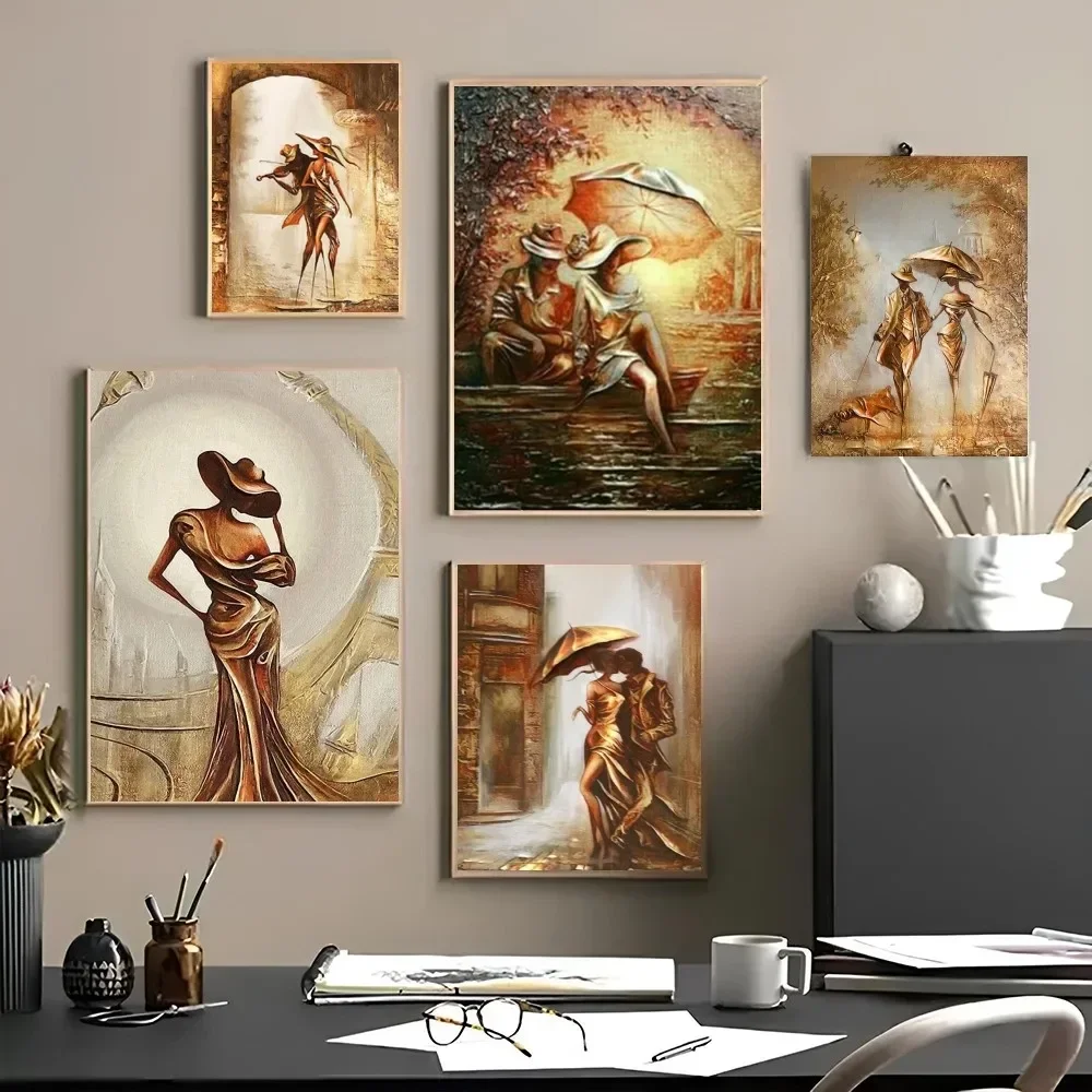 1pc Retro Abstract Romantic Couple Poster Paper Print Home Bedroom ingresso Bar Cafe Art Painting Decoration