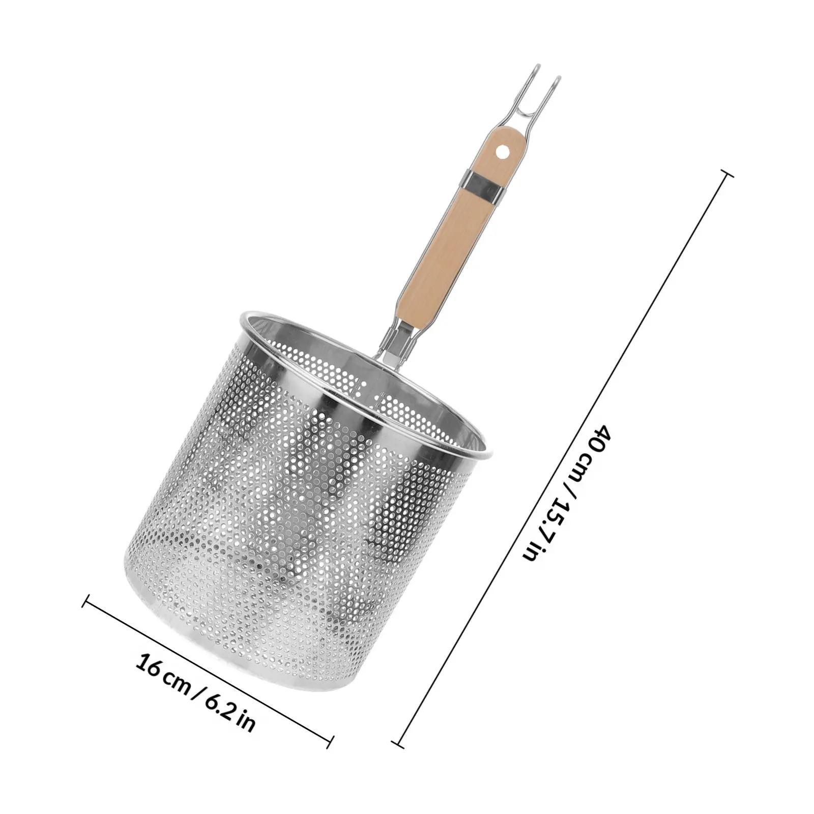 1Pcs Premium Wooden Handle Stainless Steel Colander Spoon for Hot Pot Noodles Pasta Vegetables Dumplings Poached Eggs Cooking