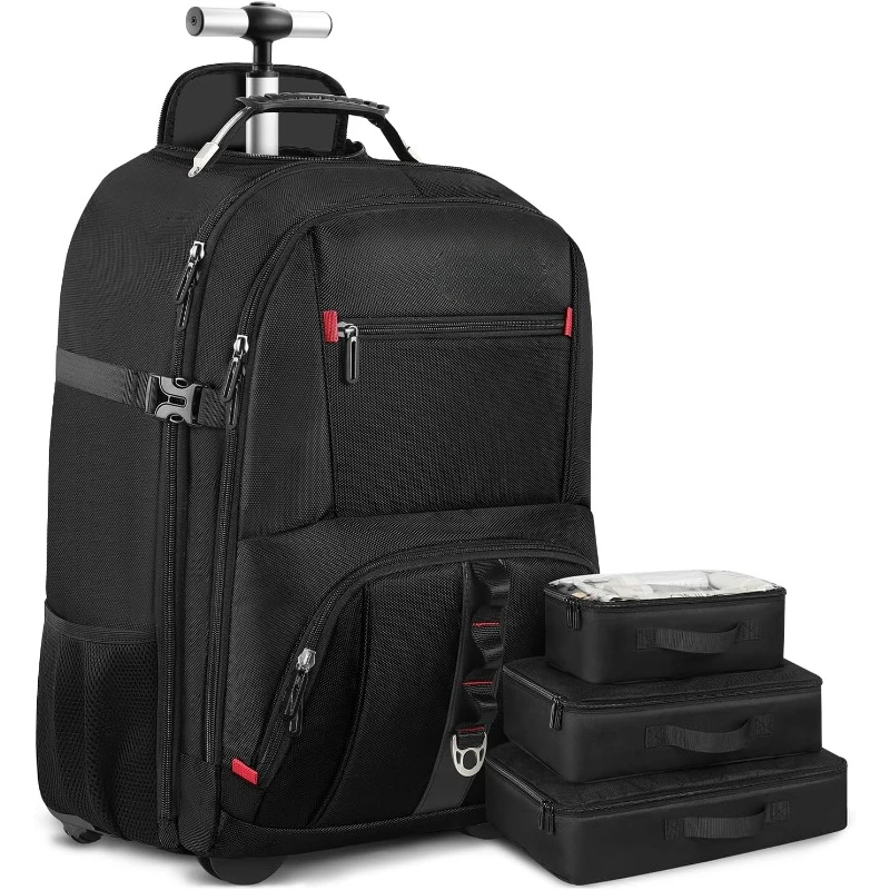 

Rolling Backpack, Travel Backpack with Wheels, Carry on Backpack with 3 Packing Cubes, 17.3 Inch Wheeled Laptop