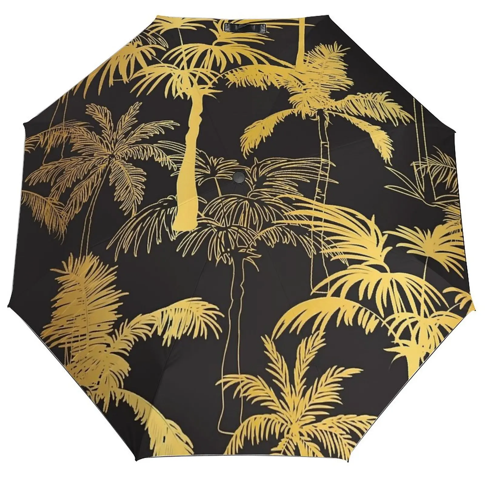 

Golden Palm Trees Print Umbrella Auto Sunshade Umbrella For Men Women Elegant Graphic Fold Travel Umbrella