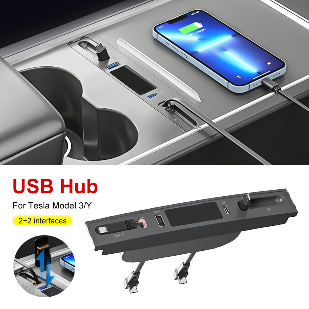 

Suitable For 2021-2022 Tesla Model3/Y Expansion Dock Central Control USB Expansion Splitter HUB Accessories Car Charger