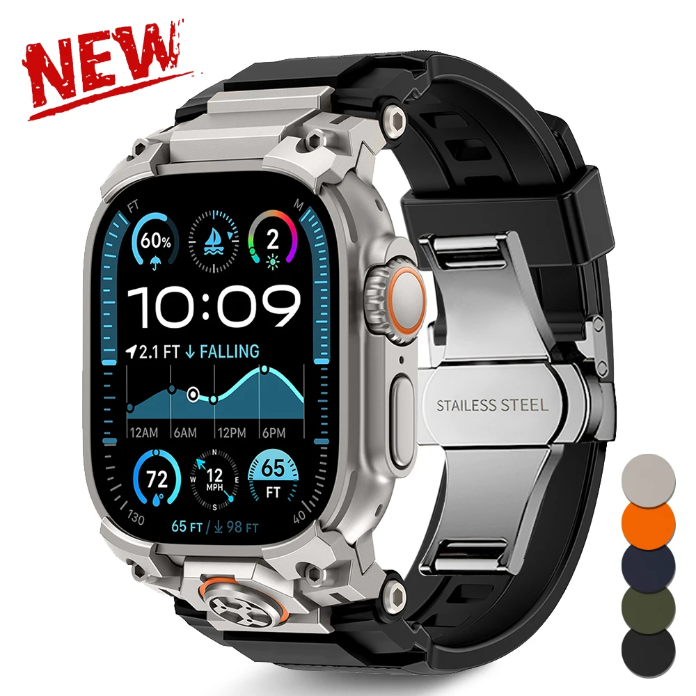 

Rubber Luxury Watchband for Apple Watch Band Ultra 3 2 49mm Butterfly Clasp Bracelet for iWatch Ultra 49MM Silicone Sport Strap