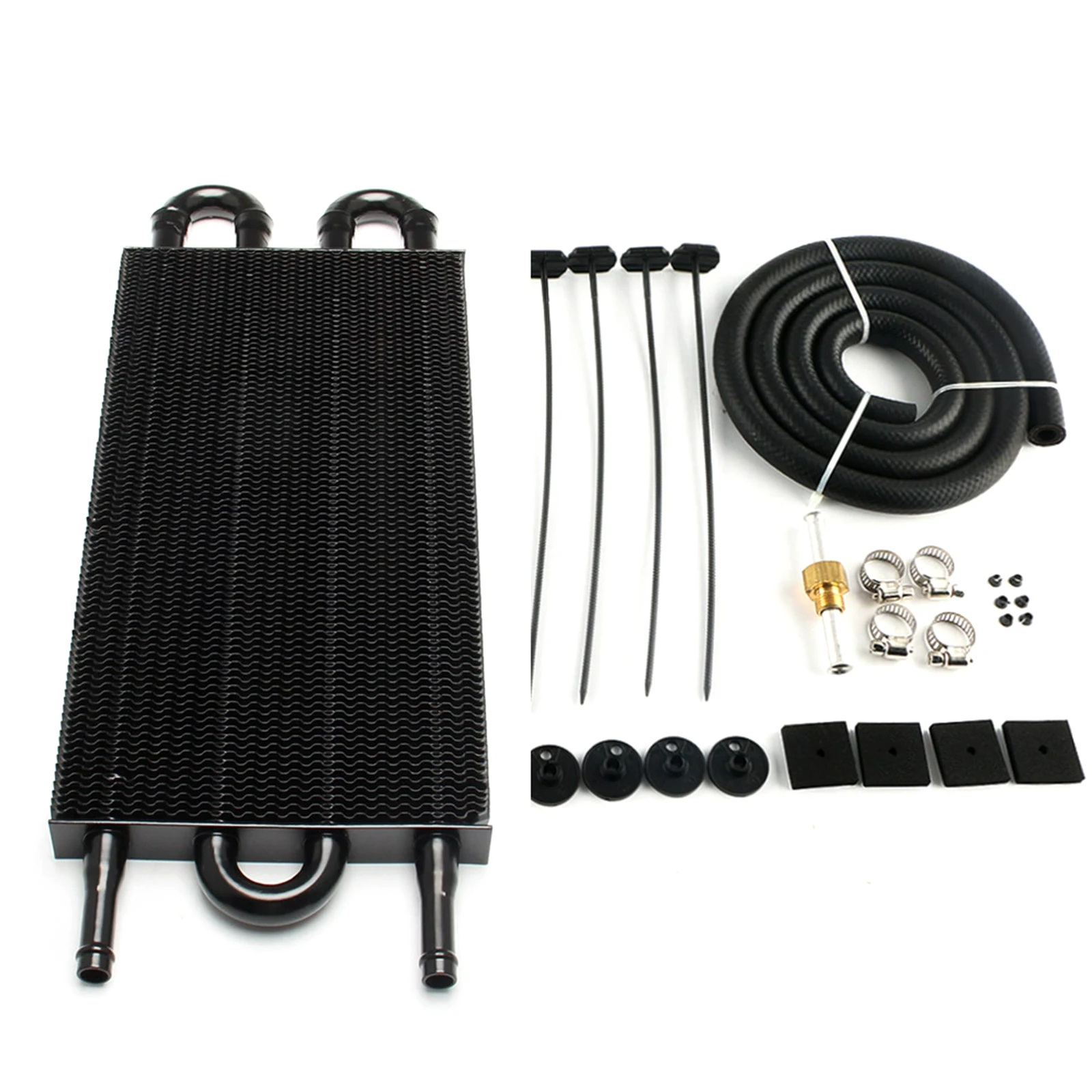 

4 Row Universal Aluminium Alloy Radiator with Tube and Hose Mounting Kit Oil Radiator Transmission Engine Cooler