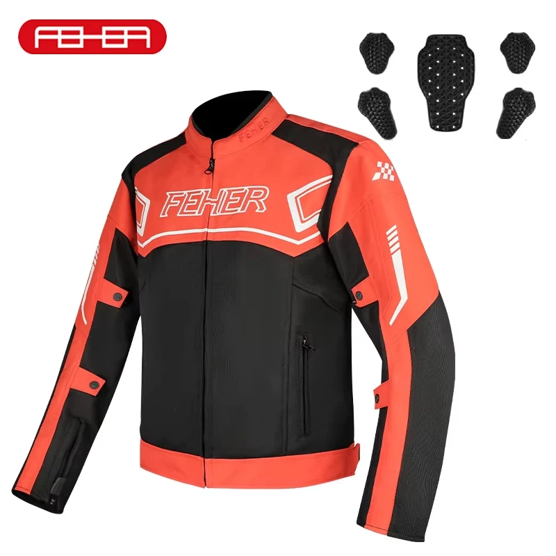 

FEHER Men's Motorcycle Jacket Large Size Summer Breathable Comfortable Configuration 5 Piece Protective Gear Motorcycle Jackets