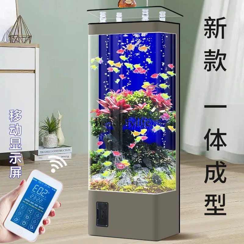 New Fish Tank Living Room Small Floor Vertical Intelligent Hot Bending Integrated Replacement-Free Aquarium Back Filter