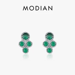 MODIAN Real 925 Sterling Silver Cute Mini Tiny Small Vintage Green Stud Earrings For Women Pave Setting CZ Fine Jewelry Gift