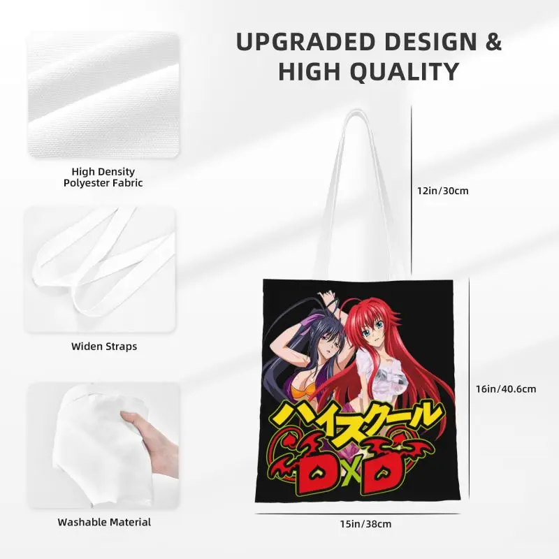 Kawaii Characters From High School Anime DxD Shopping Tote Bags Reusable Groceries Canvas Shoulder Shopper Bag