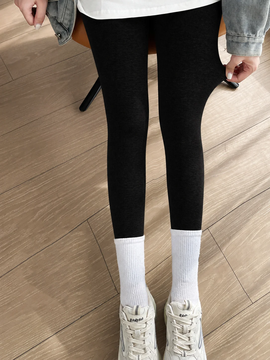 Vertical Striped Women's Outerwear Thermo Elastic Slim Fit Ribbed Ankle Pants