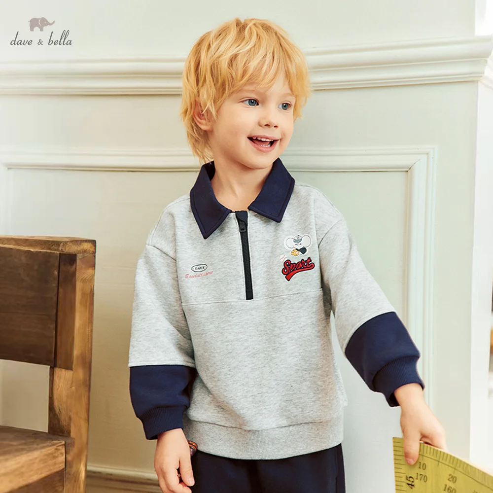 Dave Bella Sweatshirt Long Sleeve Autumn Boy Pullover Top Spring Sportswear Fashion Cute Casual Print Children Clothes DB3262001