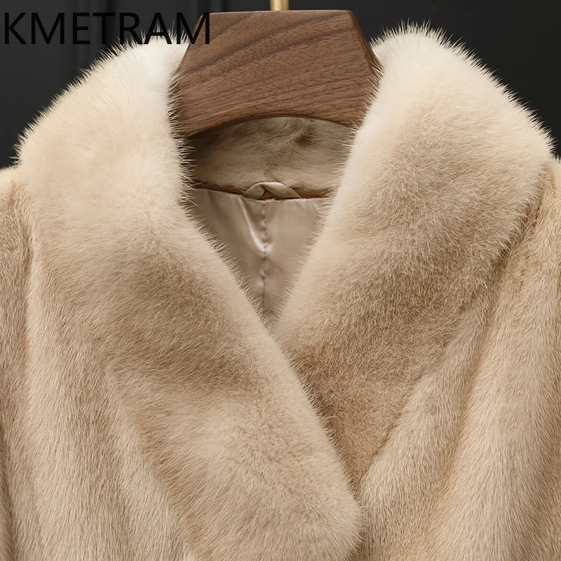 Damska kurtka z prawdziwego futra norki, beżowa, średniej długości, wysokiej jakości, zimowa odzież damska, futrzane kurtki 2025 шуба