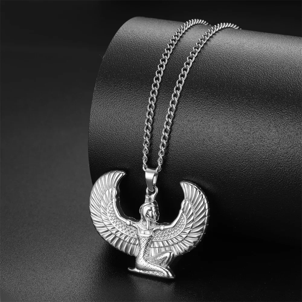 Feather God Egypt Anka Eagle Wings Stainless Steel Necklace Men and Women Talisman Gift