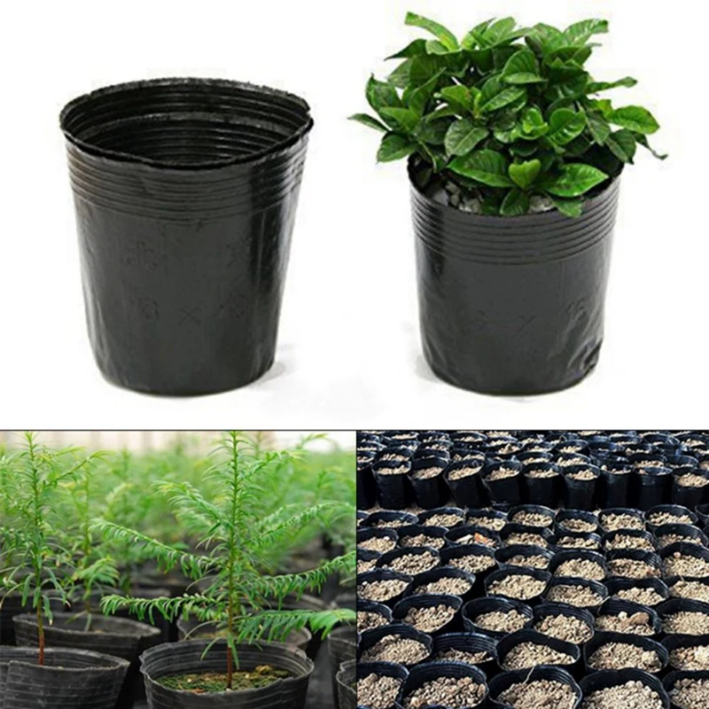 100pcs/set Garden Black Plastic Nursery Pot Plant Seedling Pouch Holder Raising Bag Nutrition Pots Garden Supplies 4 Sizes