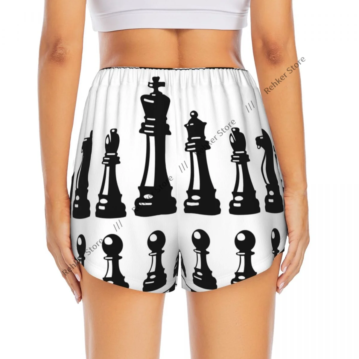 Pantaloncini da yoga per donna Pantaloncini da fitness Pantaloncini sportivi da allenamento per motociclisti Pezzi degli scacchi in bianco e nero Abbigliamento sportivo ad asciugatura rapida con tasca
