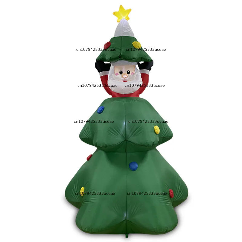 

1.8m Christmas Inflatable Santa Claus Protruding from Christmas Tree Glowing Air Mold Courtyard Garden Decoration Ornament