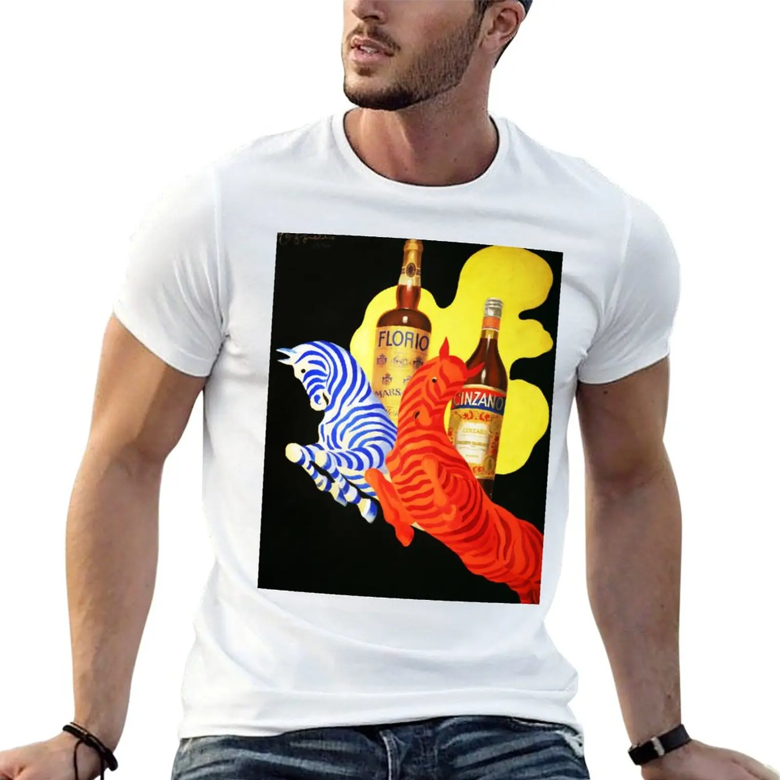 Camiseta FLORIO CINZANO con publicidad de la licorera italiana de vermouth Vintage de Leonetto Cappiello, camisetas de algodón 100%