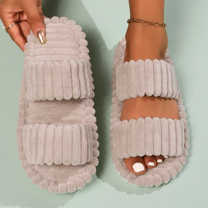 Nuevas zapatillas de casa de moda para mujer en otoño e invierno, zapatillas de interior cálidas, de felpa, suaves, ultraligeras y cómodas