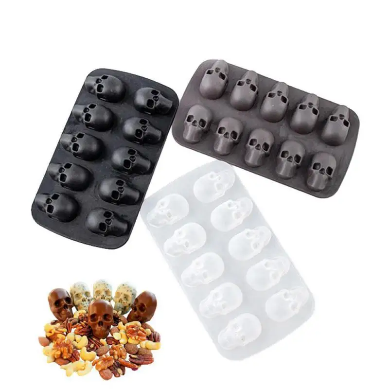 Halloween 10 Cells 3D Skull Ice Cube Mold Silicone Ice Cube Tray Ice Cube Maker DIY Whiskey Ice Ball Mold Chocolate Pastry Mould