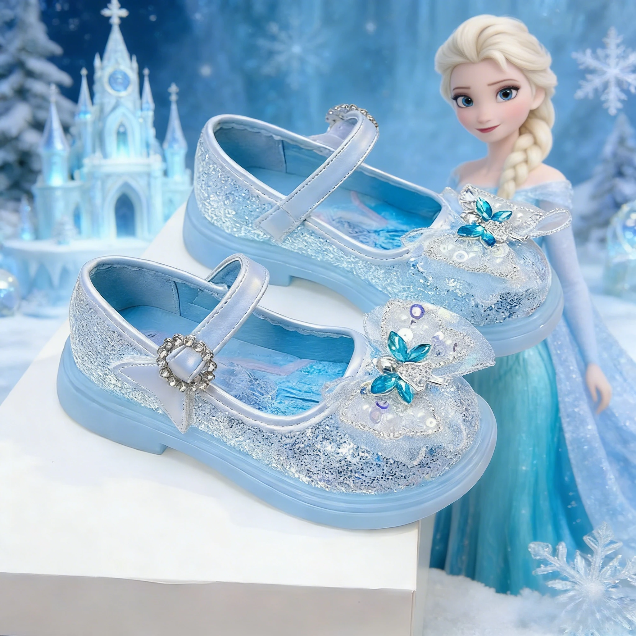 

Детские блестящие туфли принцессы Эльзы со светодиодной подсветкой Disney на нескользящей подошве для девочек, размер 23-34