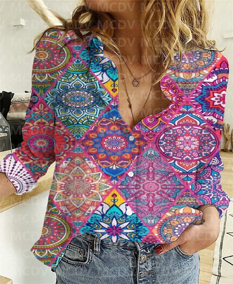 

Women Linen Shirt Psychedelic Yoga Casual Shirt 3D Printed Button-down Shirt Casual Unique Streewear