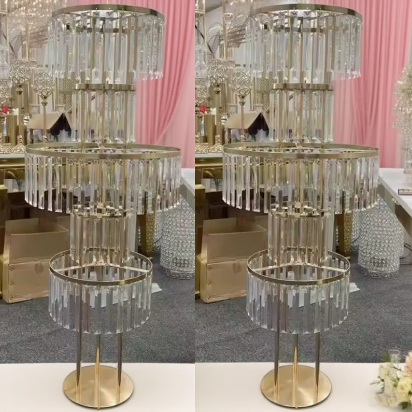 

6 шт.) высота 130 см) 5 слоев оптовая продажа столешница металлическая золотая люстра центральные части для свадебного стола