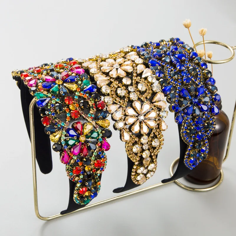 

Heming headband cross-border supply wholesale Baroque retro wide-edge colored glass drill wide-edge gorgeous heavy industry head