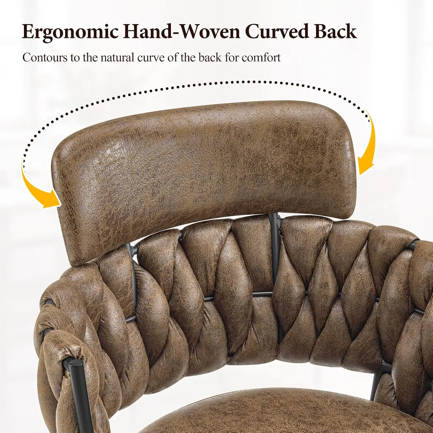 Hand-Woven Dining Chairs 6pcs, Faux Suede Ergonomic Curved Back, Retro Accent for Living Room Restaurant Cafe, Brown, Customized