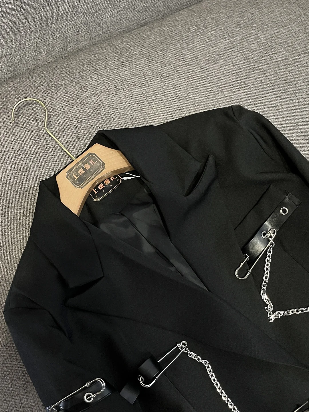 

Ele Bla Patchwork Trendy Suit Winter New Arrival High Faion Personali Women's Jaet Commute Sle Long Sve