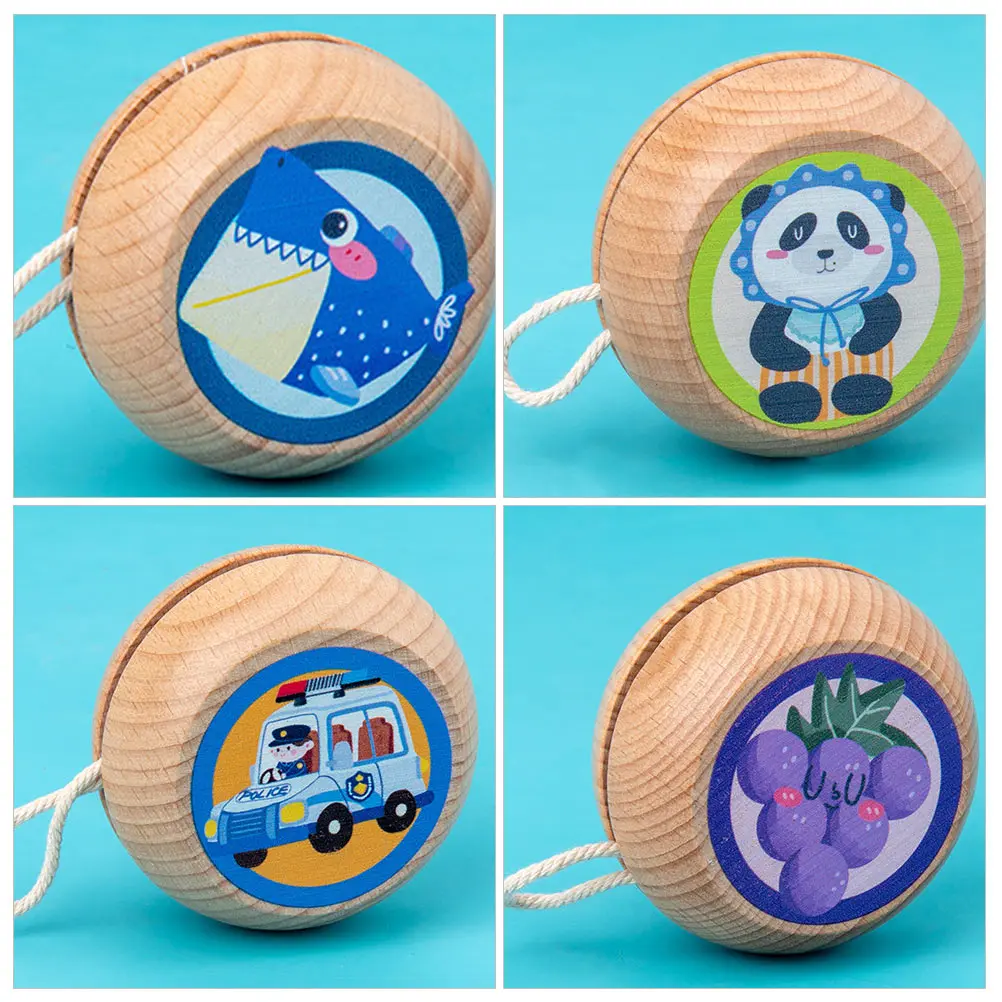 

2pcs Wooden Yo-Yo Toy Kids Beech Kids Yo-Yo Toy Child Animal Pattern Eco Friendly Wrist Strength Exercise Gift