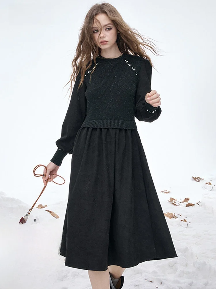 

Женская повседневная юбка Rebel Agent Pearl с вязаными вставками и эффектом пэчворк, с завышенной талией, из полиэстера, с круглым вырезом и длинными рукавами