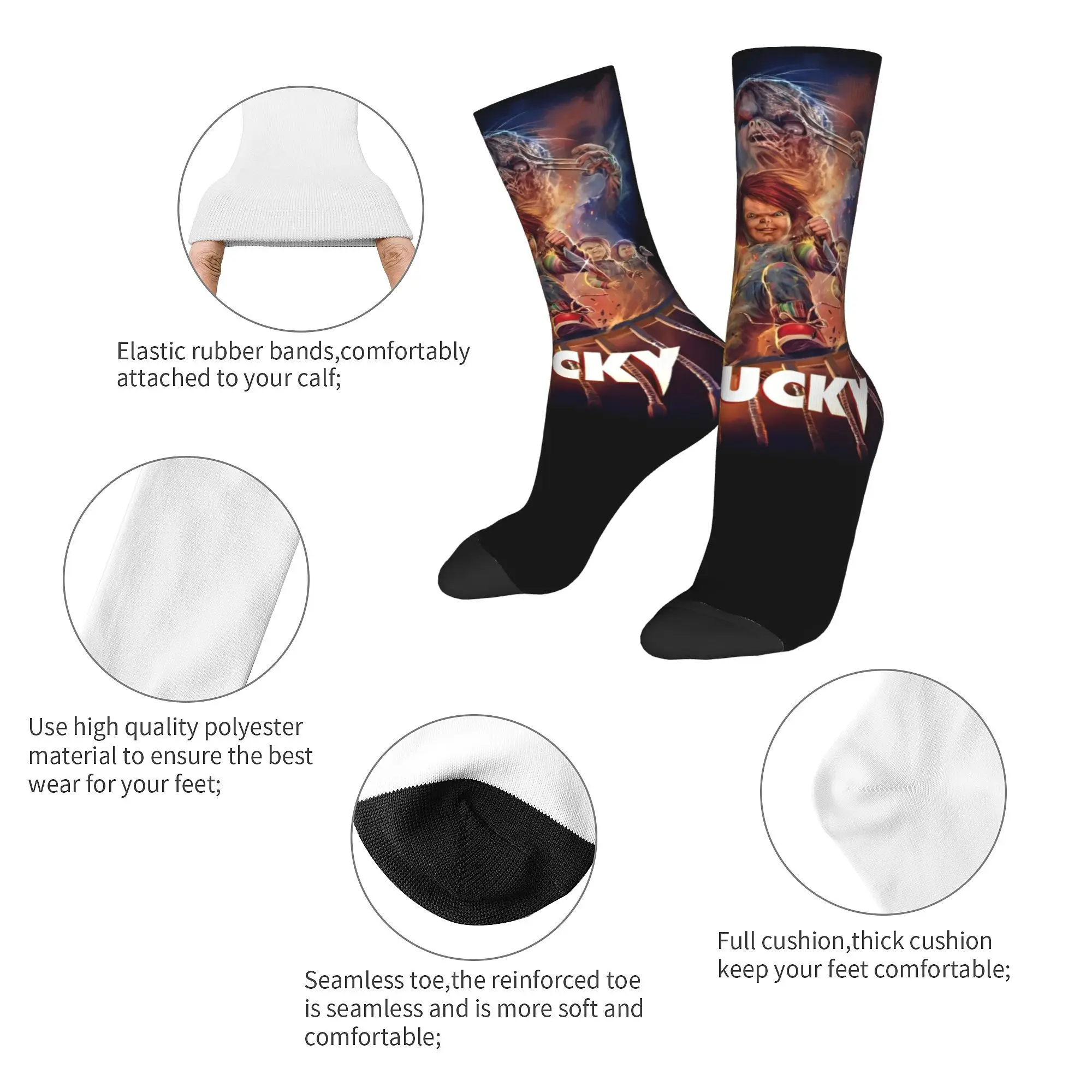 Chucky Horror Funny Movie  Accessories Men Women Socks Cozy  Skateboard Middle Length Socks Soft Birthday Present