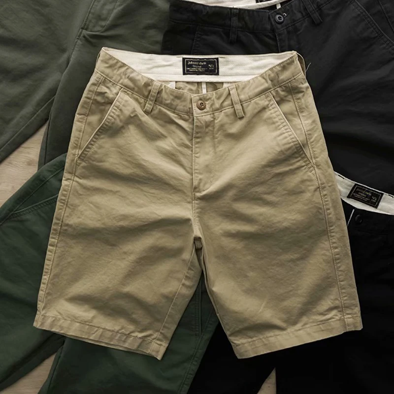 

Men's Summer Casual Workwear Five-Quarter orts Vintage Loose Outdoor Wearable Straight Leg Pants Youth Trendy Basic Color