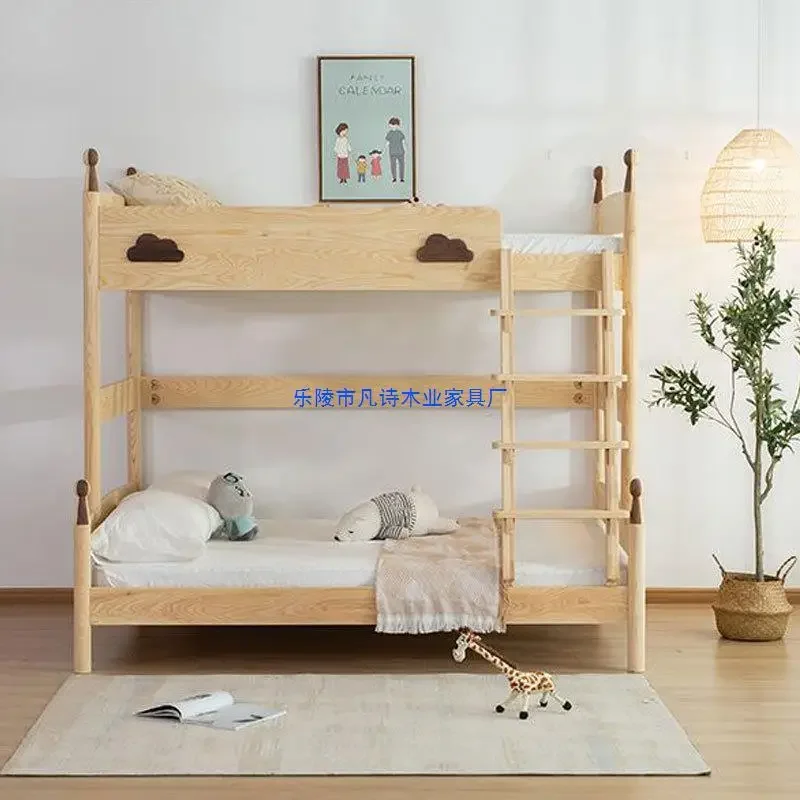 سرير للأم والطفل مصنوع من خشب الرماد الشمالي بالكامل، سرير بسيط للأطفال من خشب الجوز الأسود متعدد الوظائف عالي ومنخفض