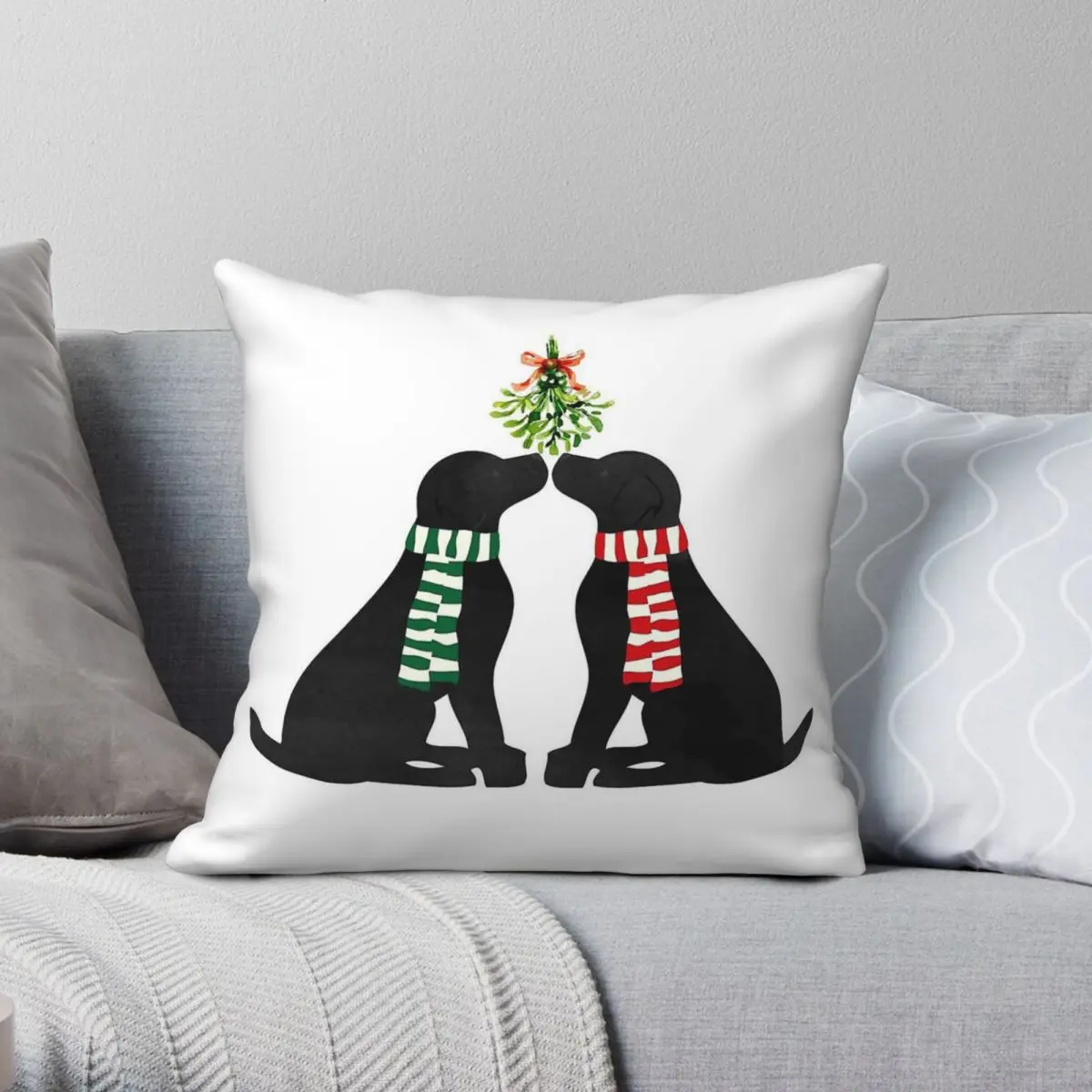 Christmas Black Labrador Kissing Square Pillowcase Polyester Linen Velvet Creative Decor Pillow Case Home Cushion Cover 45x45