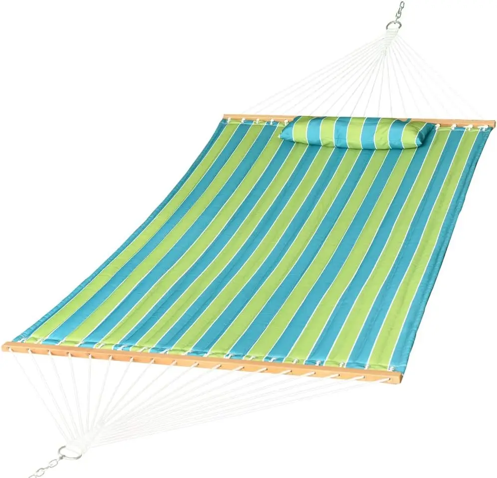 

Quilted Fabric Double Hammo With Pillow, Heavy Duty Hardwood Spreader Bar, Hammocks For Outside, 450-Pound Acity, Hamacas Para