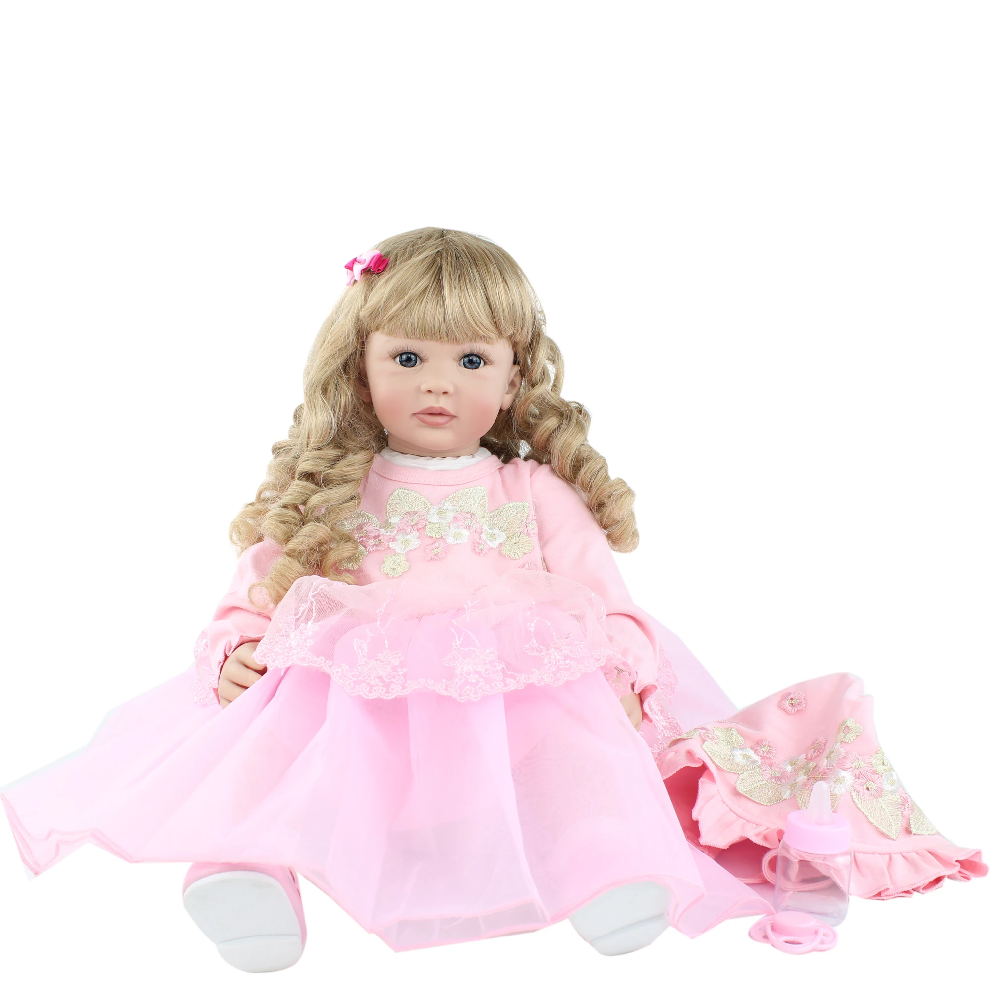 60 CM Silicone Reborn Toddler Doll Dress Up  Blonde Long Hair Babies Toys For Girl Boneca Child Birthday Gift