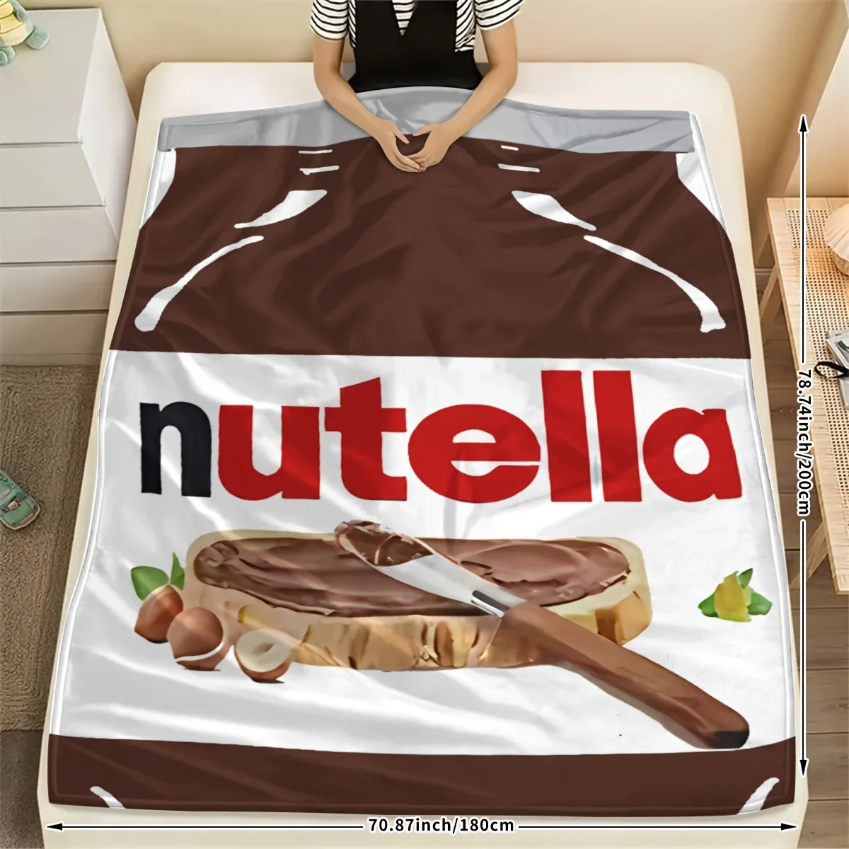 Cute Nutella Chocolate Spread Blanket Throw for Couch Home Decor Gift Fleece Cozy Dessert Lover Kitchen Cartoon Apartment Throw view 5