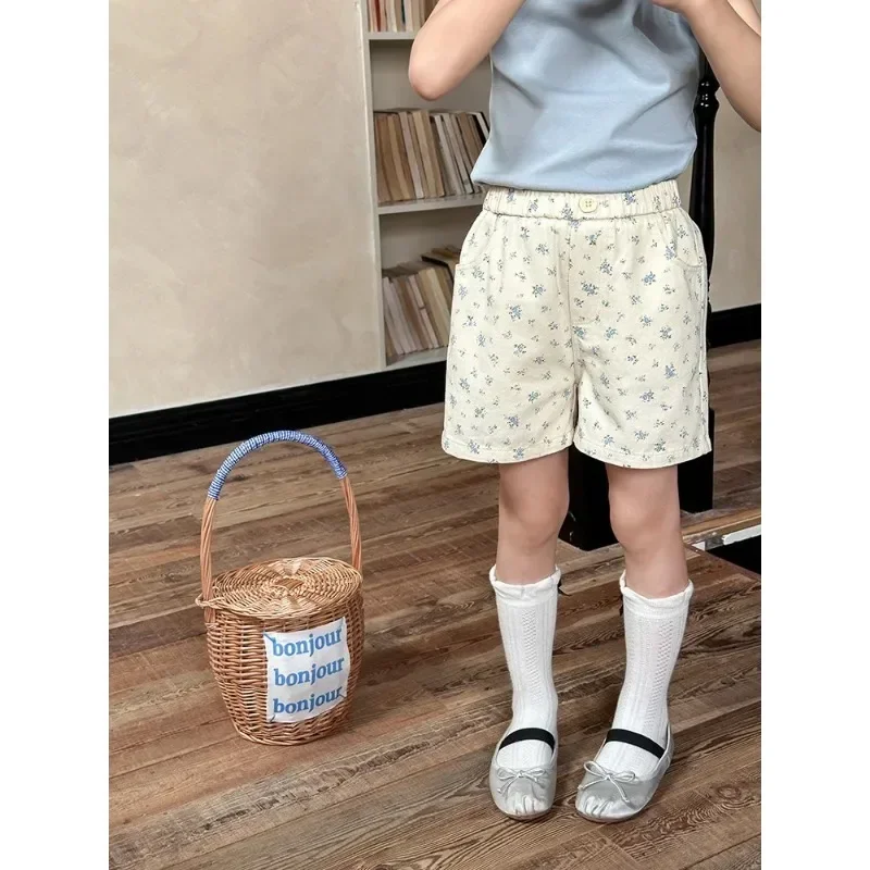 Children Clothing 2024 Summer New Fashionable Baby Girls Korean Style Fresh Sweet Floral Fashionable Girls Sweet Cute Shorts