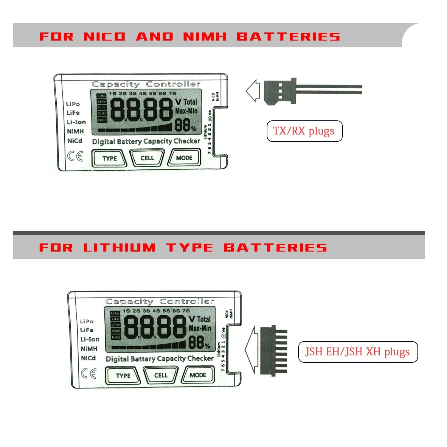 RC Cellmeter 7, digitaler Batteriekapazitätsprüfer, Controller-Tester, Spannungsprüfer für LiPo Life Li-Ion NiMH Nicd Cell Meter