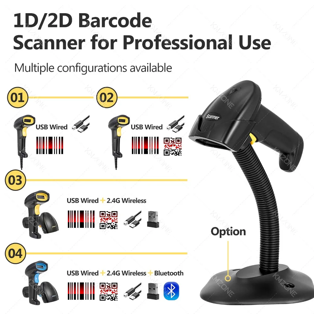 Bluetooth Wireless USB 2D Barcode Scanner with Stand Automatic Sensing Scanning QR Bar code Reader PDF417 for mobile payment