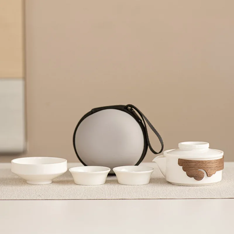 

Solid Color Mutton Fat Jade Portable Outdoor Travel Tea Set Suit One Pot Fills Three Cups Household Teapot