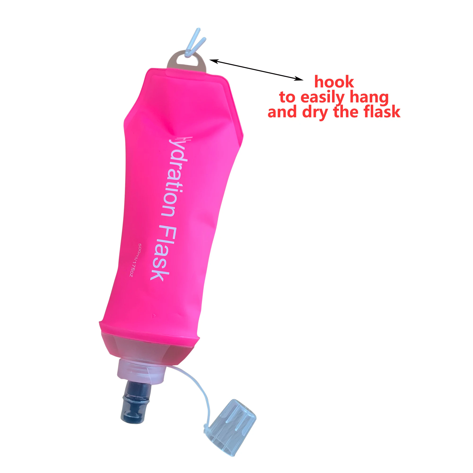 AXEN Folding Water Bottle, Collapsible, Soft Flask, TPU, Cycling, Running, Camping, Travelling, Pink, Blue, Green, 500ml